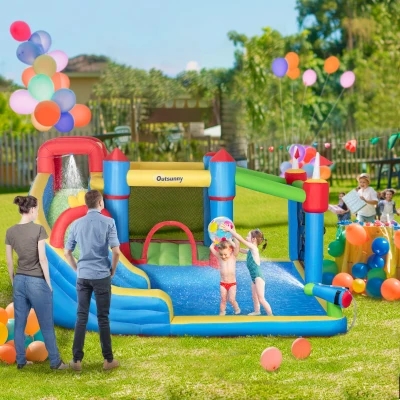 Outsunny 6-in-1 Inflatable Bounce House with Slide for Kids