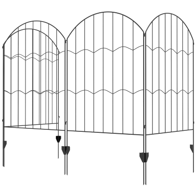 Outsunny 4 Pack Garden Fencing for Yard, Decorative Fence Panels as Animal Barrier and Flower Edging, Circle, Black, Wave