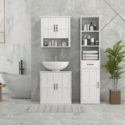 kleankin Modern Bathroom Cabinet, Narrow Bathroom Vanities with 3 Open Shelves, Drawer and Adjustable Shelf, White