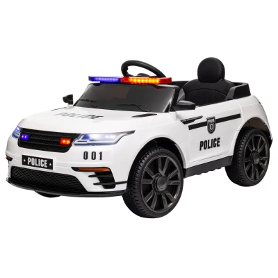 Qaba 12V Kids Electric Police Car w/ Remote Control, Spring Suspension, Transport Wheel, Siren, Music, Light, Horn, White