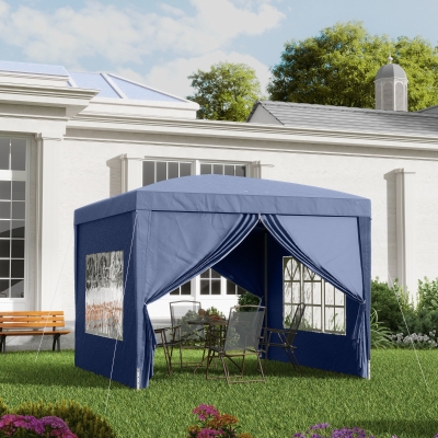 Outsunny 10'x10' Outdoor Pop Up Party Tent Wedding Gazebo Canopy with Carrying Bag (Blue)
