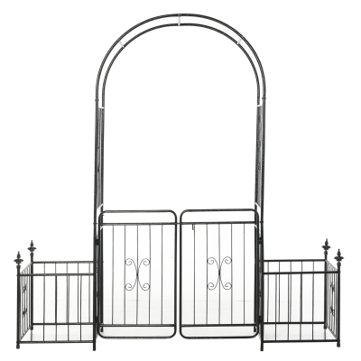 Outsunny 86" Metal Garden Arch Arbor with Planter Baskets, Black
