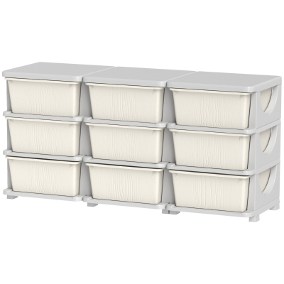 Qaba 29.5" 3-Tier Kids Storage Unit w/ 9 Drawers, Cream White