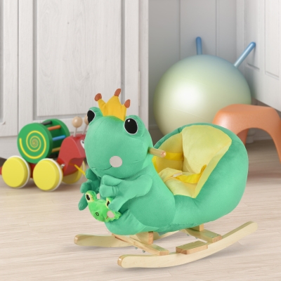 Qaba Kids Rocking Horse Toy Frog, Plush Fabric, Music, Seat Belt