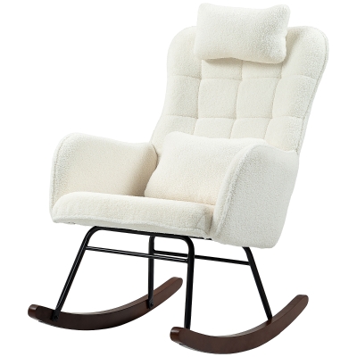 HOMCOM Nursery Rocking Chair with Headrest & Lumbar Pillow, Cream White