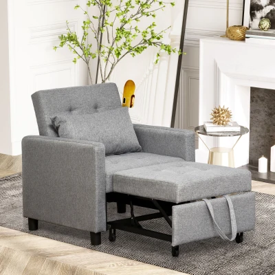 HOMCOM Convertible Sofa Lounger Bed, Tufted Fabric, Gray