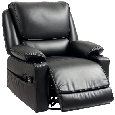 HOMCOM Oversized Swivel Recliner Massage Chair with Heat & Footrest, Black