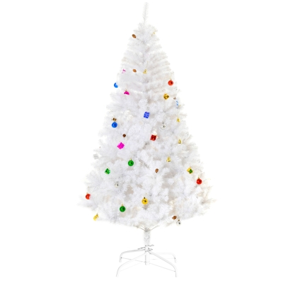 HOMCOM 5.9ft Artificial Christmas Tree Xmas Holidays Décor with Ornament White