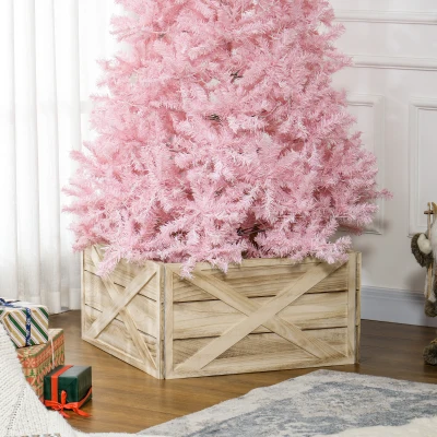 HOMCOM 28" Wooden Christmas Tree Collar Box, Light Distressed Finish