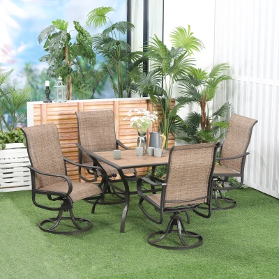 Outsunny 5-Piece Patio Dining Set, 37" Table & 4 Swivel Rockers, Brown