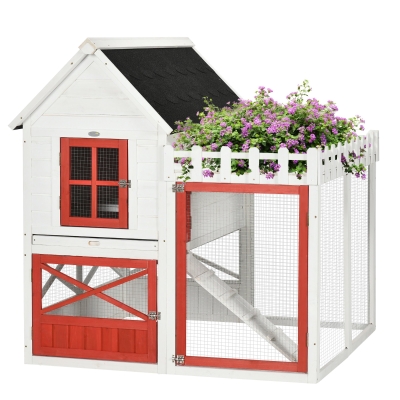 PawHut 51" Wooden Chicken Coop with Nesting Box, White