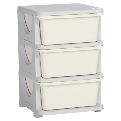 Qaba 3-Tier Kids Storage Unit, 3 Drawer Toy Organizer, Cream White