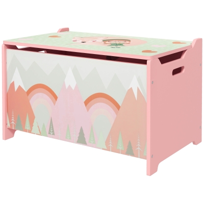 Qaba Toy Box with Lid, Toy Chest Storage Organizer for Bedroom with Safety Hinge, Pink