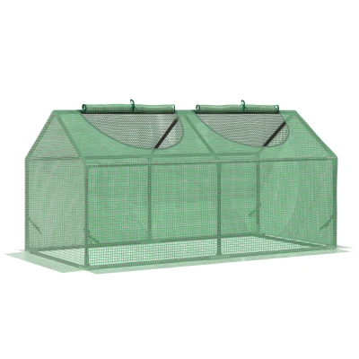 Outsunny 47" x 24" x 24" Portable Mini Tunnel Greenhouse Garden Planting Outdoor Flower Warm House Box with 2 Windows Steel Frame PE Cover, Green