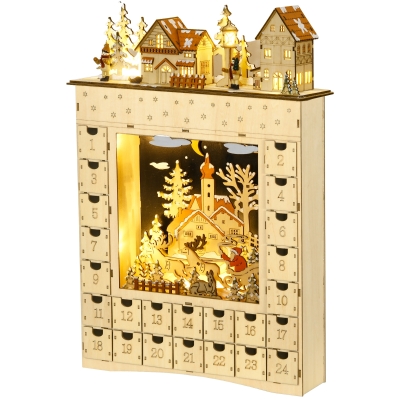 HOMCOM Wooden Christmas Advent Calendar with 24 Drawers