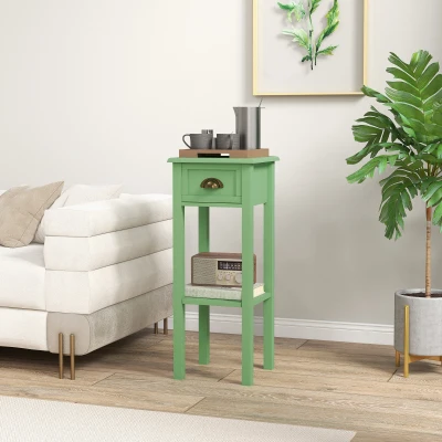 HOMCOM 2-Tier Side Table with Drawer & Shelf, Green