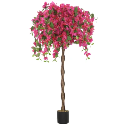 HOMCOM Decorative Artificial Plant, Murraya Flowers in Pot, Fake Plant for Home Indoor Decor, 59 inch, Purple and Red