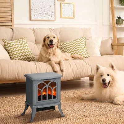 HOMCOM Electric Fireplace Heater with Realistic Flame, 1500W, Gray