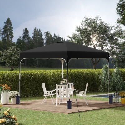 Outsunny 10' x 10' Pop Up Canopy Tent with Sand Bags, UPF 50+ Instant Sun Shelter, Tents for Parties, Height Adjustable, with Wheeled Carry Bag, for Outdoor, Garden, Patio, Black