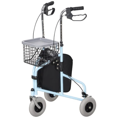 HOMCOM Upright Walker Up Rollator, Rolling Walker with Wheels, Storage Bag, Tray, Adjustable Handle Height, Blue
