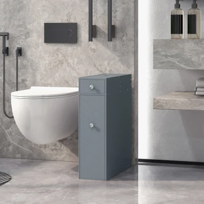 kleankin Narrow Bathroom Storage Cabinet with Drawers Gray
