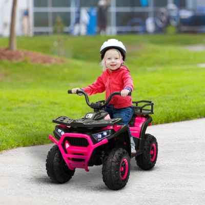 Qaba Kids ATV, 12V Battery Powered Electric Ride on Toy w/ Spring Suspension, Storage Basket, High & Low Speed, Pink