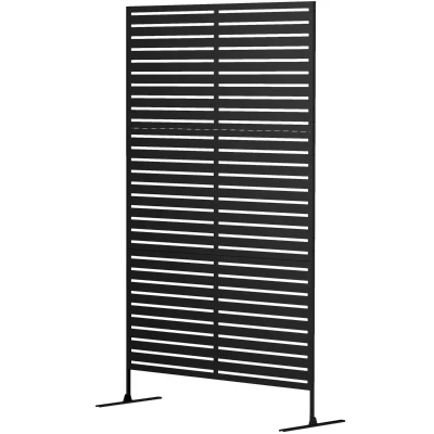 Outsunny Decorative Outdoor Privacy Panel, Freestanding Metal Outdoor Divider with Stand for Garden, Backyard, Deck, Pool, Black