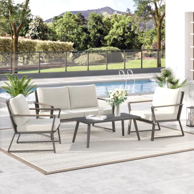 Outsunny 4-Piece Outdoor Patio Furniture Set, Aluminum Sofa Set