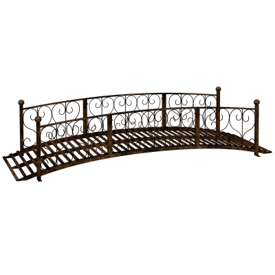 Outsunny 7' Metal Garden Bridge with Scrollwork, Bronze