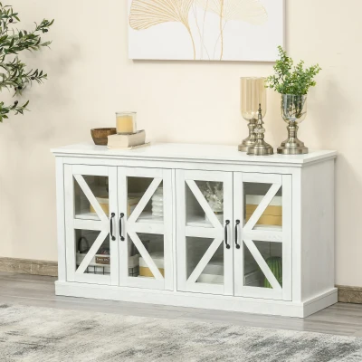 HOMCOM White Sideboard Buffet Cabinet with Glass Doors & Shelf