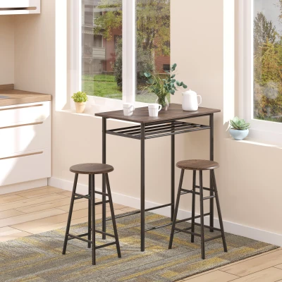 HOMCOM 3-Piece Counter Height Bar Table Set, Black/Brown