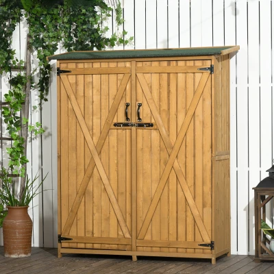 Outsunny Outdoor Storage Cabinet, Wooden Garden Shed, Natural