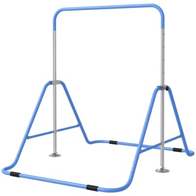 Qaba Foldable Gymnastics Bar for Kids, Expandable Gymnastics Equipment with Adjustable Height for Boys Girls, Blue