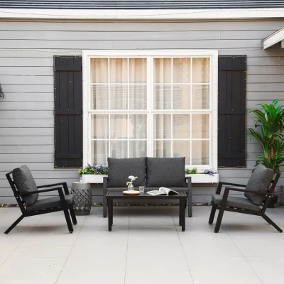 Outsunny 4-Piece Patio Furniture Set, Outdoor Lounge with Cushions, Black