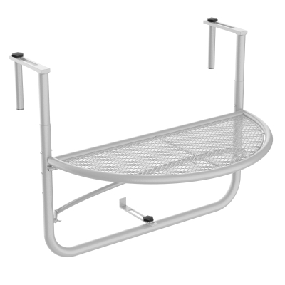 Outsunny Adjustable Balcony Hanging Railing Table, Metal Mounting Mini Wall Desk Storage Rack, Outdoor Flower Stand Serving Table Half Round, White