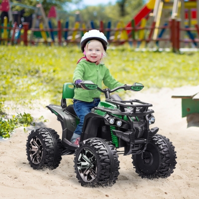 Aosom Kids Ride-on Car, 12V/10AH Four Wheeler Kids ATV, Battery Powered Off-Road Quad with MP3, Headlights, Suspension, 1.8-5 mph, Green