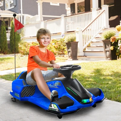 Aosom 12V Electric Drifting Go Kart, Blue with Music & Lights