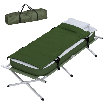 Outsunny Camping Cot Set with Mattress, Pillow, Green