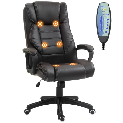 Vinsetto Massage Office Chair, High Back Executive Office Chair with 6-Point Vibration, Adjustable Height, Swivel Seat and Rocking Function, Brown