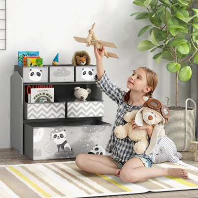 Qaba Toy Organizer with 6 Bins, 25" x 12" x 26", Gray