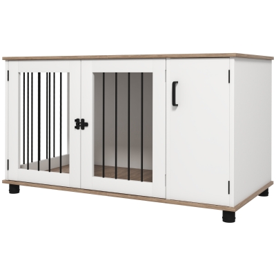 PawHut Dog Crate End Table with Storage, Double Doors