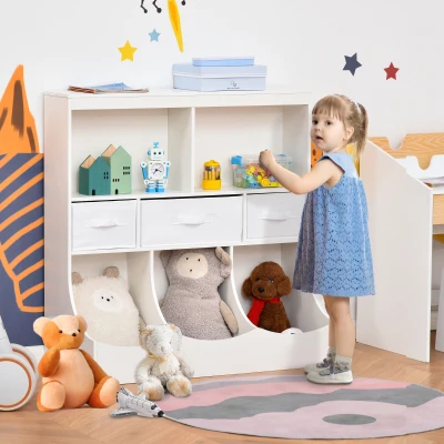 HOMCOM Kids Bookcase, Toy Storage Cabinet with Drawers, White