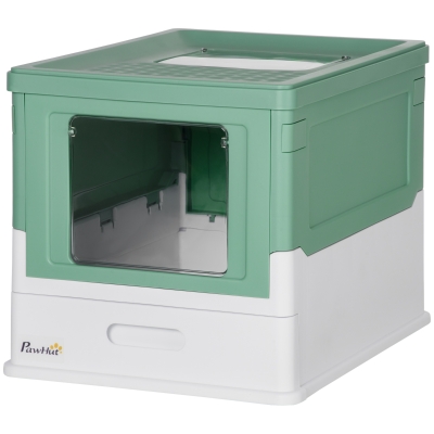 PawHut Top Entry Enclosed Kitty Litter Box with Scoop, Tray, Front Entry, Large Space, Foldable, Portable, Green
