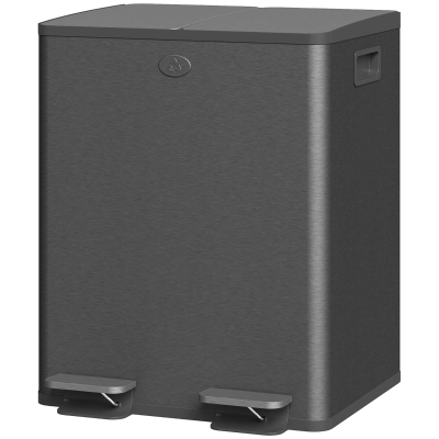 HOMCOM Dual Garbage Bin, Soft-Close Trash Can with Foot Pedal, 2 x 20 Liter Garbage Can with Removable Inner Buckets, Black