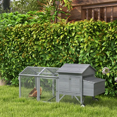 PawHut 96.5" Portable Chicken Coop with Wheels, Gray