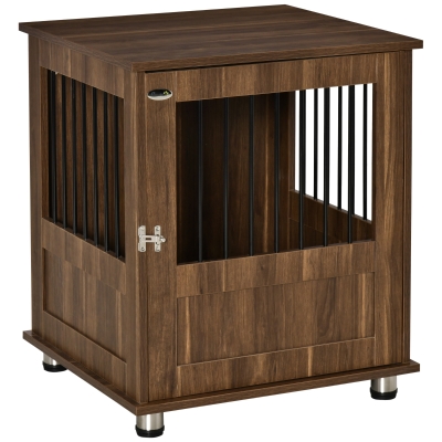 PawHut Dog Crate Furniture, Wooden End Table with Lockable Doors, Small