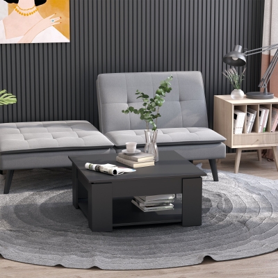 HOMCOM 2 Tier Simple Modern Coffee Table Bottom Shelf Living Room Black