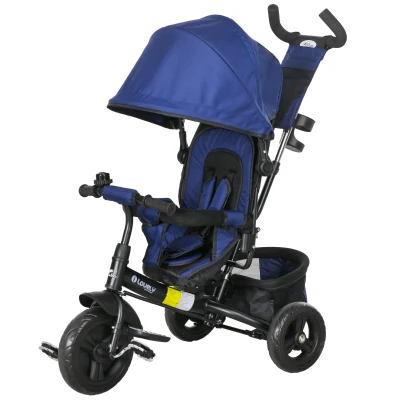 Qaba 6 in 1 Tricycle for Toddler 1-5 Years with Parent-Push Handle, Dark Blue