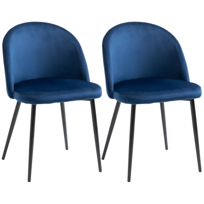 HOMCOM Set of 2 Mid-Back Dining Chair, Mid-Back Velvet-touch Upholstery Kitchen Chair for Living Room Dining Room, Dark Blue