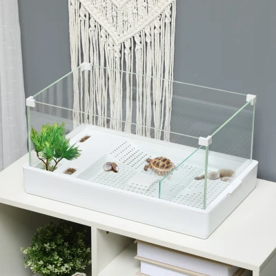 PawHut Glass Turtle Tank with Basking Platform, Easy Clean